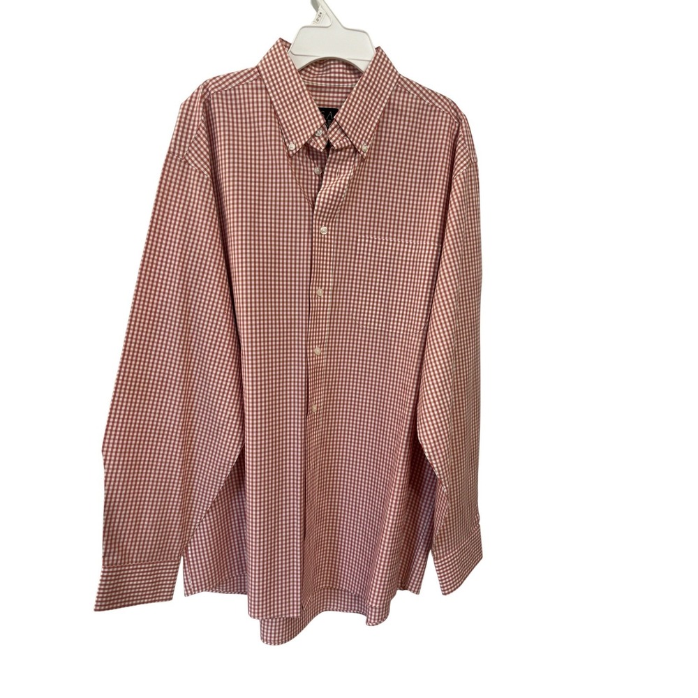 Jos. A. Bank Traveler's Collection Mens Large Gingham Button Down Shirt Red Tan